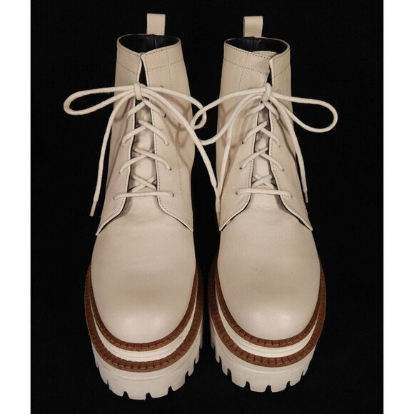 Paloma Bercelo Leather Comat Boots Size 37 US 7 Beige $370 - Picture 3 of 12